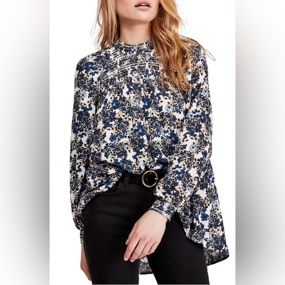 Free People Tops - FREE PEOPLE Flowers In Her Hair Smocked Long Sleeve Tunic